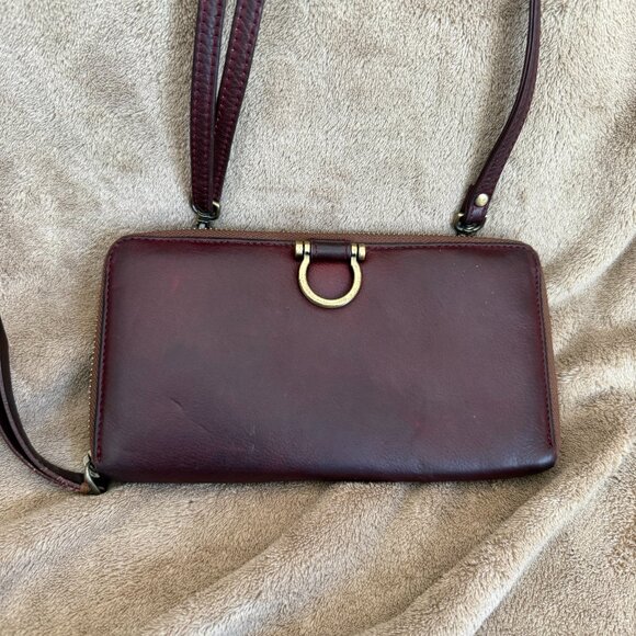 Sapahn Women's Handbag Purse Burgundy Oiled Leather/ Brass Crossbody Wallet - Picture 1 of 6